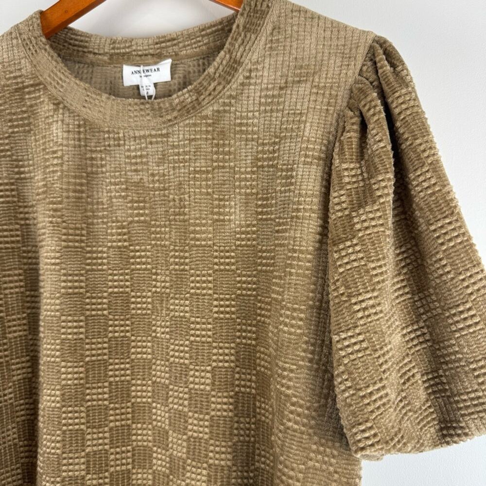 Annie wear Textured Tan Knit Puffed Sleeved Top ~ M - Picture 3 of 13
